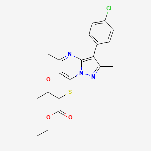 molecular formula C20H20ClN3O3S B12210629 Ethyl 2-{[3-(4-chlorophenyl)-2,5-dimethylpyrazolo[1,5-a]pyrimidin-7-yl]sulfanyl}-3-oxobutanoate 