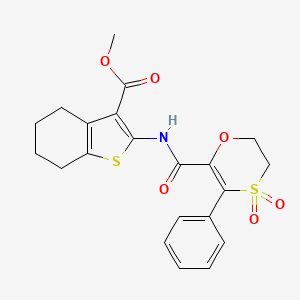 molecular formula C21H21NO6S2 B12210667 Methyl 2-{[(4,4-dioxido-3-phenyl-5,6-dihydro-1,4-oxathiin-2-yl)carbonyl]amino}-4,5,6,7-tetrahydro-1-benzothiophene-3-carboxylate 