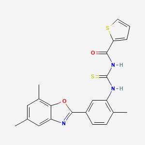 molecular formula C22H19N3O2S2 B1221088 N-{[5-(5,7-dimethyl-1,3-benzoxazol-2-yl)-2-methylphenyl]carbamothioyl}thiophene-2-carboxamide 