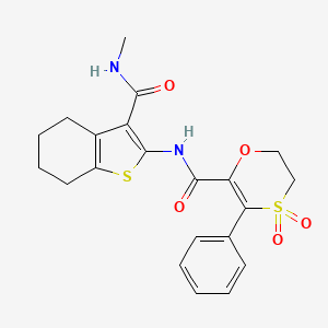 molecular formula C21H22N2O5S2 B12210913 N-[3-(methylcarbamoyl)-4,5,6,7-tetrahydro-1-benzothiophen-2-yl]-3-phenyl-5,6-dihydro-1,4-oxathiine-2-carboxamide 4,4-dioxide 
