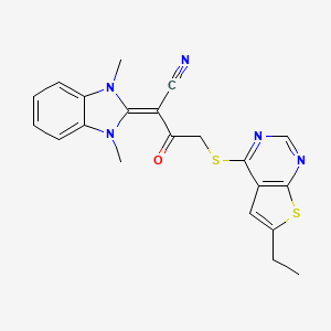 molecular formula C21H19N5OS2 B1221100 2-(1,3-Dimethyl-2-benzimidazolylidene)-4-[(6-ethyl-4-thieno[2,3-d]pyrimidinyl)thio]-3-oxobutanenitrile 