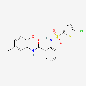 molecular formula C19H17ClN2O4S2 B1221106 2-[(5-chloro-2-thiophenyl)sulfonylamino]-N-(2-methoxy-5-methylphenyl)benzamide 