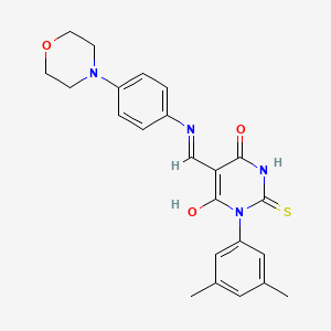 molecular formula C23H24N4O3S B1221121 1-(3,5-Dimethylphenyl)-5-[[4-(4-morpholinyl)anilino]methylidene]-2-sulfanylidene-1,3-diazinane-4,6-dione 