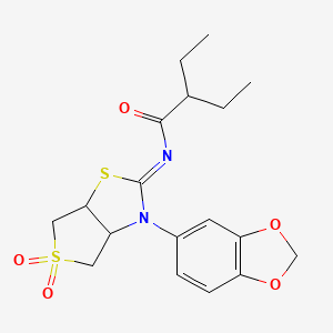molecular formula C18H22N2O5S2 B12211314 N-[(2Z)-3-(1,3-benzodioxol-5-yl)-5,5-dioxidotetrahydrothieno[3,4-d][1,3]thiazol-2(3H)-ylidene]-2-ethylbutanamide 