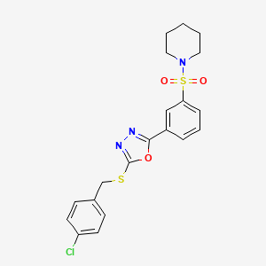 molecular formula C20H20ClN3O3S2 B1221137 2-[(4-Chlorophenyl)methylthio]-5-[3-(1-piperidinylsulfonyl)phenyl]-1,3,4-oxadiazole 
