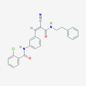 molecular formula C25H20ClN3O2 B1221142 2-chloro-N-[3-[(Z)-2-cyano-3-oxo-3-(2-phenylethylamino)prop-1-enyl]phenyl]benzamide 