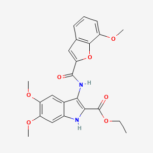 molecular formula C23H22N2O7 B12211526 ethyl 5,6-dimethoxy-3-{[(7-methoxy-1-benzofuran-2-yl)carbonyl]amino}-1H-indole-2-carboxylate 