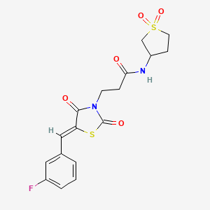 molecular formula C17H17FN2O5S2 B12211542 N-(1,1-dioxidotetrahydrothiophen-3-yl)-3-[(5Z)-5-(3-fluorobenzylidene)-2,4-dioxo-1,3-thiazolidin-3-yl]propanamide 