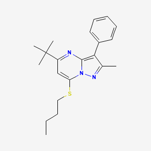 molecular formula C21H27N3S B12211582 5-Tert-butyl-7-(butylsulfanyl)-2-methyl-3-phenylpyrazolo[1,5-a]pyrimidine 