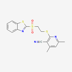 molecular formula C17H15N3O2S3 B1221164 2-[2-(1,3-Benzothiazol-2-ylsulfonyl)ethylthio]-4,6-dimethyl-3-pyridinecarbonitrile 