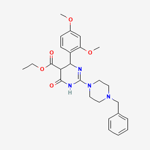 molecular formula C26H32N4O5 B12211643 Ethyl 2-(4-benzylpiperazin-1-yl)-6-(2,4-dimethoxyphenyl)-4-oxo-1,4,5,6-tetrahydropyrimidine-5-carboxylate 