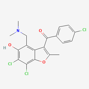 molecular formula C19H16Cl3NO3 B1221166 (4-Chlorophenyl)-[6,7-dichloro-4-[(dimethylamino)methyl]-5-hydroxy-2-methyl-3-benzofuranyl]methanone 