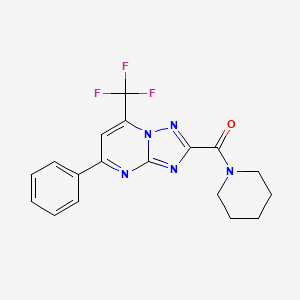 molecular formula C18H16F3N5O B1221168 [5-Phenyl-7-(trifluoromethyl)-[1,2,4]triazolo[1,5-a]pyrimidin-2-yl]-(1-piperidinyl)methanone CAS No. 5340-93-2