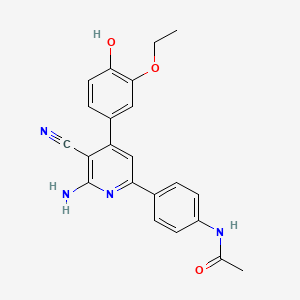 molecular formula C22H20N4O3 B1221169 N-[4-[6-amino-5-cyano-4-(3-ethoxy-4-oxo-1-cyclohexa-2,5-dienylidene)-1H-pyridin-2-yl]phenyl]acetamide 