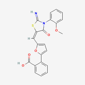 molecular formula C22H16N2O5S B1221179 2-[5-[(E)-[2-imino-3-(2-methoxyphenyl)-4-oxo-1,3-thiazolidin-5-ylidene]methyl]furan-2-yl]benzoic acid 