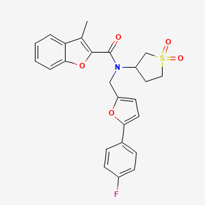 molecular formula C25H22FNO5S B12211910 N-(1,1-dioxidotetrahydrothiophen-3-yl)-N-{[5-(4-fluorophenyl)furan-2-yl]methyl}-3-methyl-1-benzofuran-2-carboxamide 