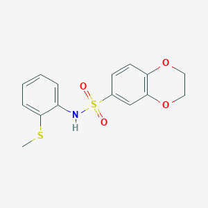 molecular formula C15H15NO4S2 B1221225 N-[2-(methylthio)phenyl]-2,3-dihydro-1,4-benzodioxin-6-sulfonamide 