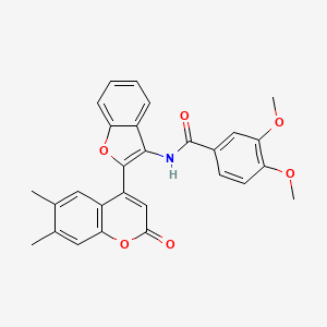 molecular formula C28H23NO6 B12212554 N-[2-(6,7-dimethyl-2-oxo-2H-chromen-4-yl)-1-benzofuran-3-yl]-3,4-dimethoxybenzamide 