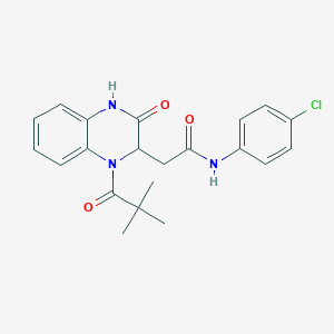 molecular formula C21H22ClN3O3 B12212562 N-(4-chlorophenyl)-2-[1-(2,2-dimethylpropanoyl)-3-oxo-1,2,3,4-tetrahydroquinoxalin-2-yl]acetamide 