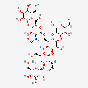 molecular formula C40H68N2O31 B1221266 N-[(2R,3R,4R,5S,6R)-2-[[(2R,3S,4S,5R,6S)-4-[(2S,3R,4R,5S,6R)-3-acetamido-5-hydroxy-6-(hydroxymethyl)-4-[(2S,3R,4S,5R,6R)-3,4,5-trihydroxy-6-(hydroxymethyl)oxan-2-yl]oxyoxan-2-yl]oxy-3,5-dihydroxy-6-[(2R,3R,4R,5R)-1,2,4,5-tetrahydroxy-6-oxohexan-3-yl]oxyoxan-2-yl]methoxy]-4-hydroxy-6-(hydroxymethyl)-5-[(2S,3R,4S,5R,6R)-3,4,5-trihydroxy-6-(hydroxymethyl)oxan-2-yl]oxyoxan-3-yl]acetamide CAS No. 64003-51-6