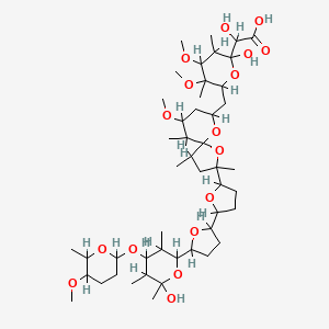 molecular formula C47H80O17 B1221279 2-Hydroxy-2-[2-hydroxy-6-[[2-[5-[5-[6-hydroxy-4-(5-methoxy-6-methyloxan-2-yl)oxy-3,5,6-trimethyloxan-2-yl]oxolan-2-yl]oxolan-2-yl]-7-methoxy-2,4,6-trimethyl-1,10-dioxaspiro[4.5]decan-9-yl]methyl]-4,5-dimethoxy-3,5-dimethyloxan-2-yl]acetic acid CAS No. 144425-71-8