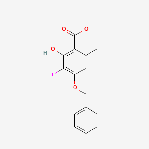 molecular formula C16H15IO4 B1221304 Methyl 4-benzyloxy-2-hydroxy-3-iodo-6-methylbenzoate CAS No. 127725-14-8
