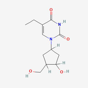molecular formula C12H18N2O4 B1221341 5-Ethyl-1-(3-hydroxy-4-(hydroxymethyl)cyclopentyl)pyrimidine-2,4(1H,3H)-dione CAS No. 98736-93-7
