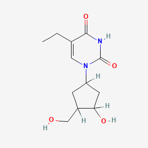 molecular formula C12H18N2O4 B1221341 5-Ethyl-1-(3-hydroxy-4-(hydroxymethyl)cyclopentyl)-2,4(1H,3H)-pyrimidinedione CAS No. 98736-93-7