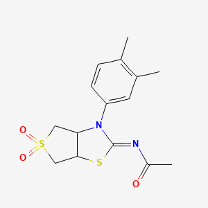 molecular formula C15H18N2O3S2 B12213595 N-[(2Z)-3-(3,4-dimethylphenyl)-5,5-dioxidotetrahydrothieno[3,4-d][1,3]thiazol-2(3H)-ylidene]acetamide 