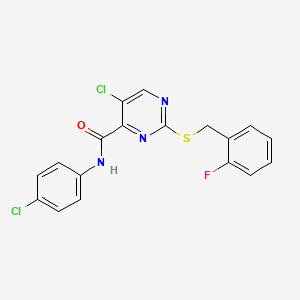 molecular formula C18H12Cl2FN3OS B12214077 5-chloro-N-(4-chlorophenyl)-2-[(2-fluorobenzyl)sulfanyl]pyrimidine-4-carboxamide 