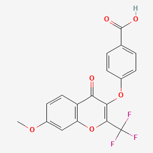 molecular formula C18H11F3O6 B1221431 4-[[7-Methoxy-4-oxo-2-(trifluoromethyl)-1-benzopyran-3-yl]oxy]benzoic acid 