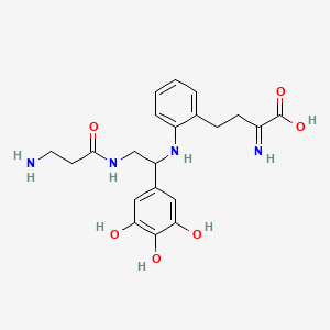 molecular formula C21H26N4O6 B1221493 4-[2-[[2-(3-Aminopropanoylamino)-1-(3,4,5-trihydroxyphenyl)ethyl]amino]phenyl]-2-iminobutanoic acid CAS No. 68335-21-7