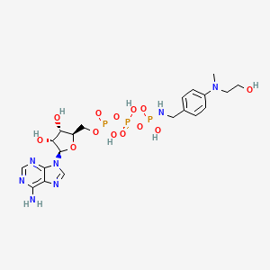 molecular formula C20H30N7O13P3 B1221496 [[[(2R,3S,4R,5R)-5-(6-aminopurin-9-yl)-3,4-dihydroxyoxolan-2-yl]methoxy-hydroxyphosphoryl]oxy-hydroxyphosphoryl]oxy-N-[[4-[2-hydroxyethyl(methyl)amino]phenyl]methyl]phosphonamidic acid CAS No. 74536-50-8