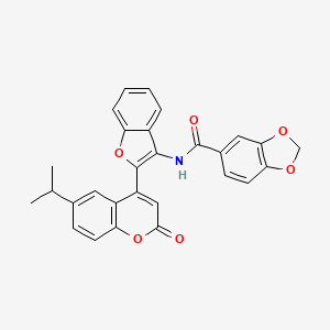 molecular formula C28H21NO6 B12215030 N-{2-[2-oxo-6-(propan-2-yl)-2H-chromen-4-yl]-1-benzofuran-3-yl}-1,3-benzodioxole-5-carboxamide 