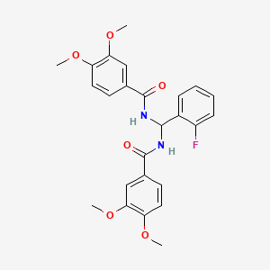 molecular formula C25H25FN2O6 B12215048 N,N'-[(2-fluorophenyl)methanediyl]bis(3,4-dimethoxybenzamide) 