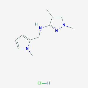 molecular formula C11H17ClN4 B12215165 1,4-dimethyl-N-[(1-methylpyrrol-2-yl)methyl]pyrazol-3-amine;hydrochloride 