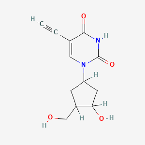 molecular formula C12H14N2O4 B1221517 5-Ethynyl-1-(3-hydroxy-4-(hydroxymethyl)cyclopentyl)-2,4(1H,3H)-pyrimidinedione CAS No. 98736-95-9
