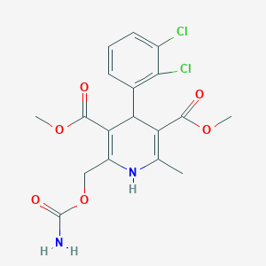 molecular formula C18H18Cl2N2O6 B1221521 Dimethyl 2-(carbamoyloxymethyl)-4-(2,3-dichlorophenyl)-6-methyl-1,4-dihydropyridine-3,5-dicarboxylate CAS No. 94739-57-8