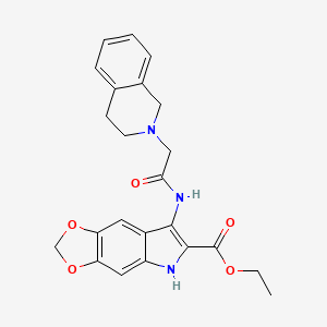 molecular formula C23H23N3O5 B1221538 7-[[2-(3,4-dihydro-1H-isoquinolin-2-yl)-1-oxoethyl]amino]-5H-[1,3]dioxolo[4,5-f]indole-6-carboxylic acid ethyl ester 