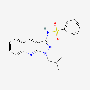 molecular formula C20H20N4O2S B1221541 N-[1-(2-methylpropyl)-3-pyrazolo[3,4-b]quinolinyl]benzenesulfonamide 
