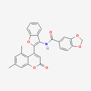 molecular formula C27H19NO6 B12215597 N-[2-(5,7-dimethyl-2-oxo-2H-chromen-4-yl)-1-benzofuran-3-yl]-1,3-benzodioxole-5-carboxamide 