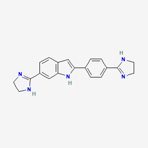 molecular formula C20H19N5 B1221567 6-(4,5-Dihydro-1H-imidazol-2-yl)-2-(4-(4,5-dihydro-1H-imidazol-2-yl)phenyl)-1H-indole CAS No. 64431-93-2