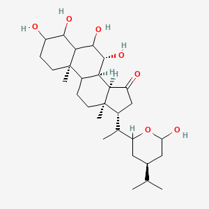 molecular formula C29H48O7 B1221588 (4R,7R,8R,10R,13R,14R,17R)-3,4,6,7-tetrahydroxy-17-[1-[(4S)-6-hydroxy-4-propan-2-yloxan-2-yl]ethyl]-10,13-dimethyl-1,2,3,4,5,6,7,8,9,11,12,14,16,17-tetradecahydrocyclopenta[a]phenanthren-15-one 