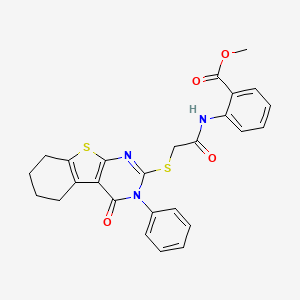 molecular formula C26H23N3O4S2 B12216496 Methyl 2-[2-(4-oxo-3-phenyl-3,5,6,7,8-pentahydrobenzo[b]thiopheno[2,3-d]pyrimi din-2-ylthio)acetylamino]benzoate 