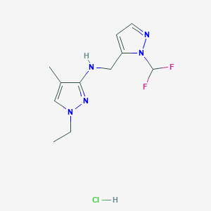 molecular formula C11H16ClF2N5 B12216631 N-[[2-(difluoromethyl)pyrazol-3-yl]methyl]-1-ethyl-4-methylpyrazol-3-amine;hydrochloride 