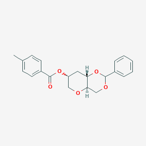 molecular formula C21H22O5 B122168 1,5-Anhydro-4,6-O-benzylidene-3-deoxy-2-O-toluoyl-D-glucitol CAS No. 149312-19-6