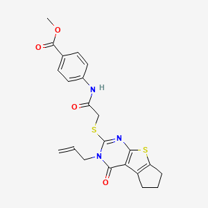 molecular formula C22H21N3O4S2 B12216847 Methyl 4-(2-{[12-oxo-11-(prop-2-en-1-yl)-7-thia-9,11-diazatricyclo[6.4.0.0^{2,6}]dodeca-1(8),2(6),9-trien-10-yl]sulfanyl}acetamido)benzoate 