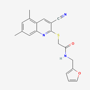 molecular formula C19H17N3O2S B1221698 2-[(3-cyano-5,7-dimethyl-2-quinolinyl)thio]-N-(2-furanylmethyl)acetamide 