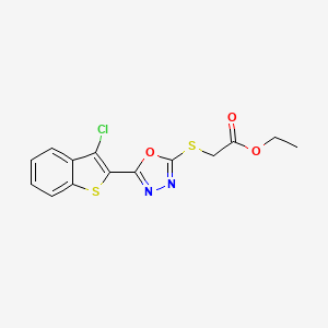 molecular formula C14H11ClN2O3S2 B12217231 Ethyl 2-[5-(3-chlorobenzo[b]thiophen-2-yl)-1,3,4-oxadiazol-2-ylthio]acetate 