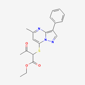 molecular formula C19H19N3O3S B12217265 Ethyl 2-[(5-methyl-3-phenylpyrazolo[1,5-a]pyrimidin-7-yl)sulfanyl]-3-oxobutanoate 